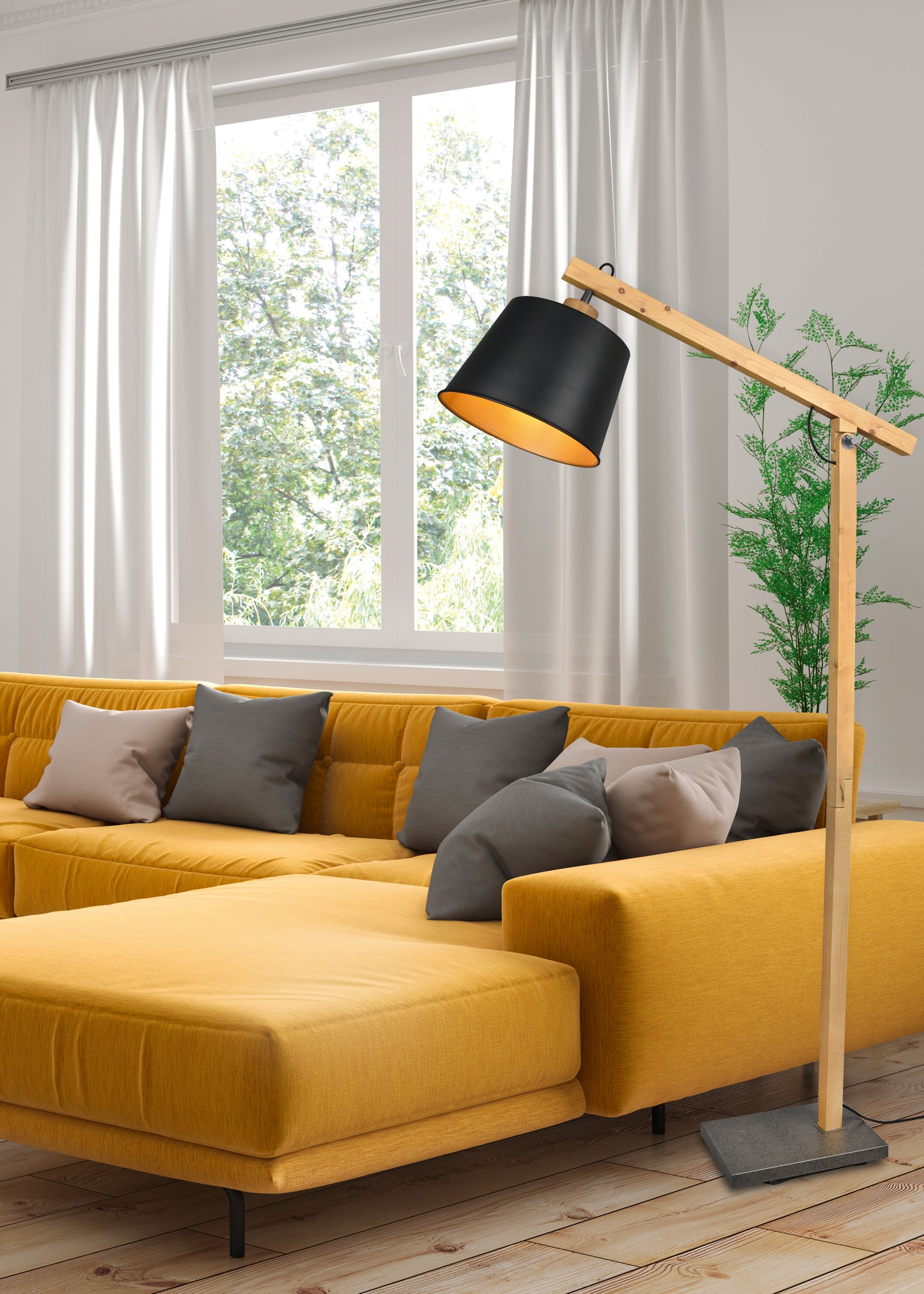 HARRIS PIANTANA STRUTTURA IN LEGNO NATURALE DIFFUSORE NERO